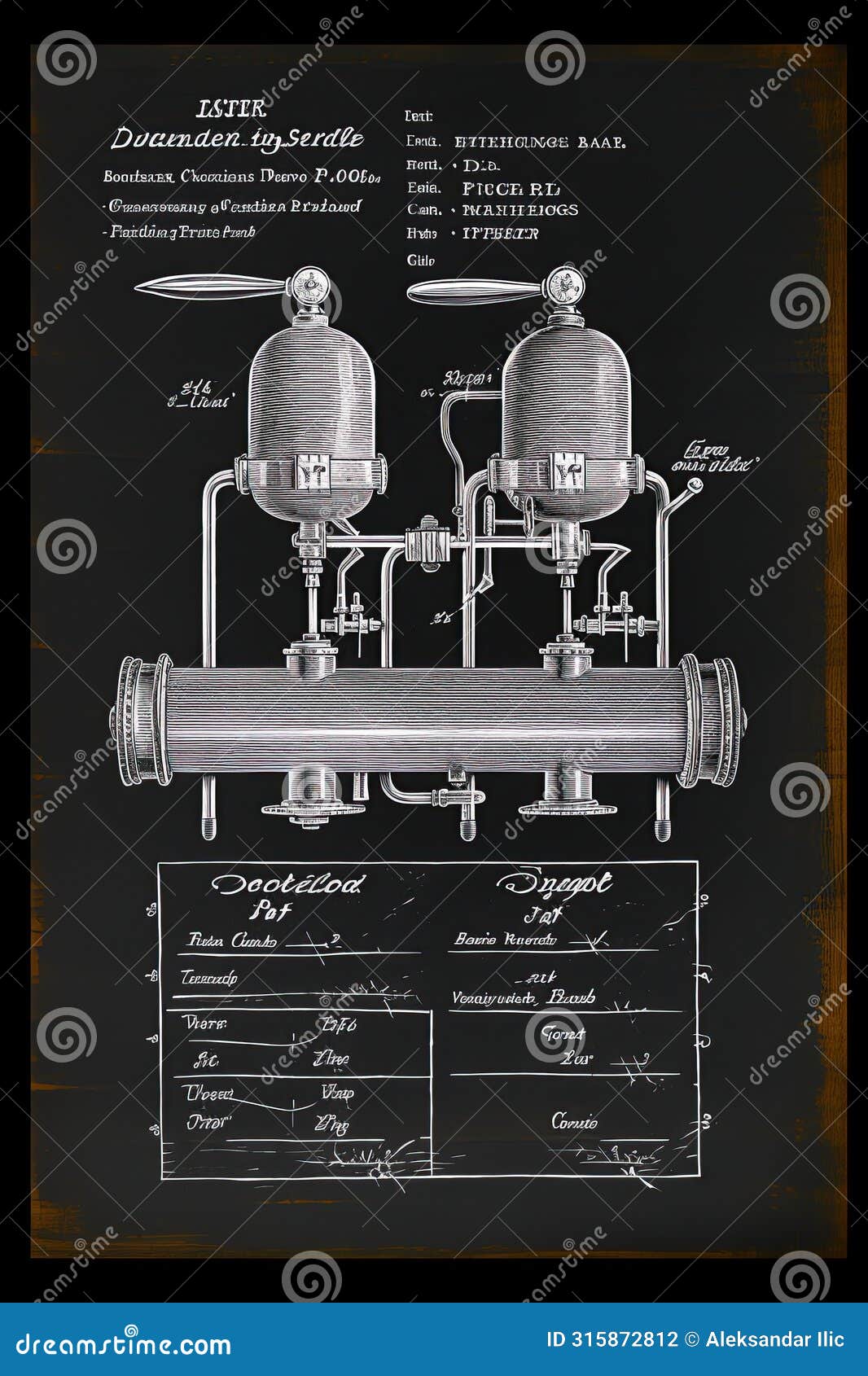 beer brewery chalk sketch drawing. techical drawing, blueprint. wall art, print, tshirt . ai generative