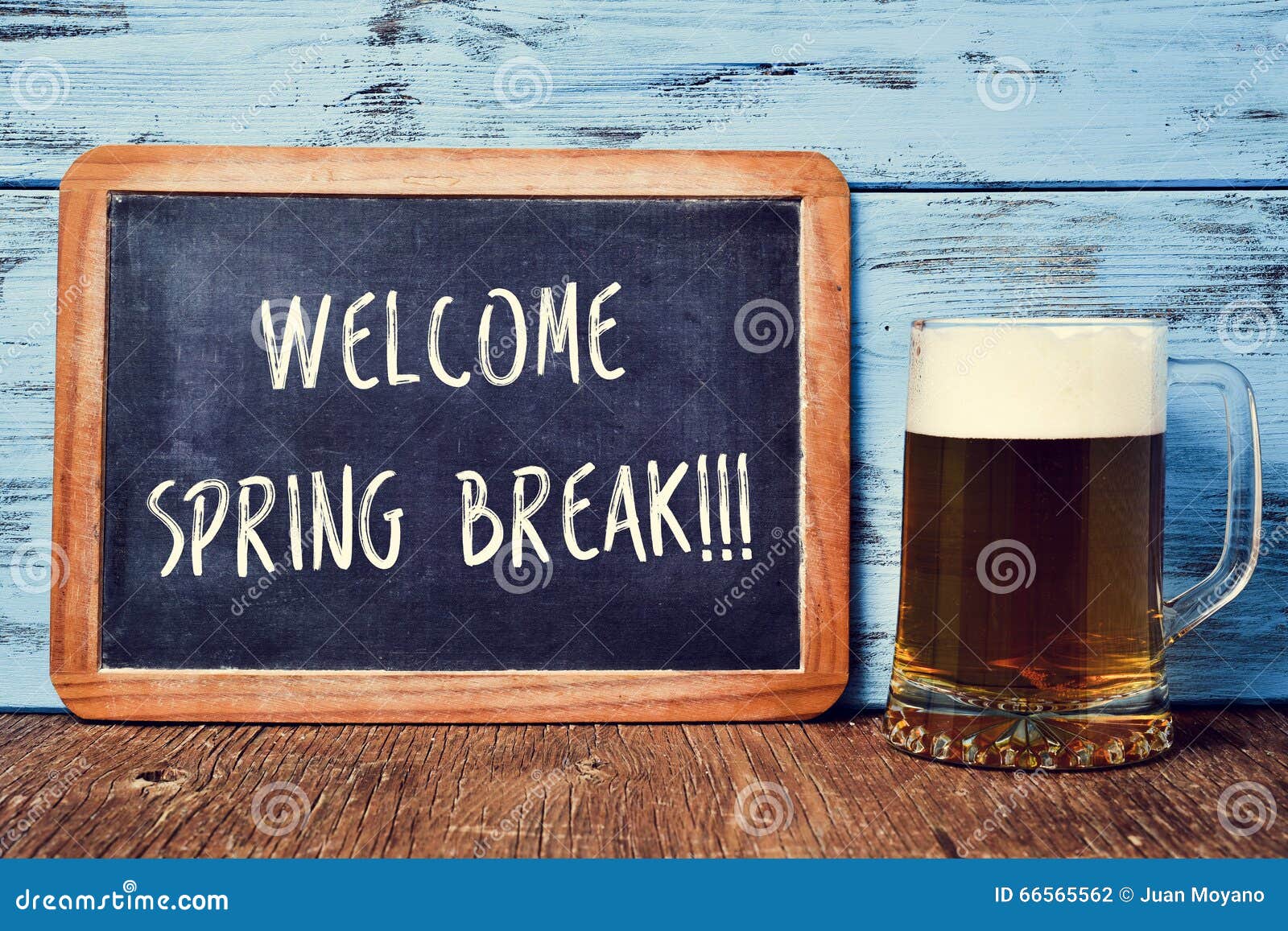 beer and chalkboard with the text welcome spring break