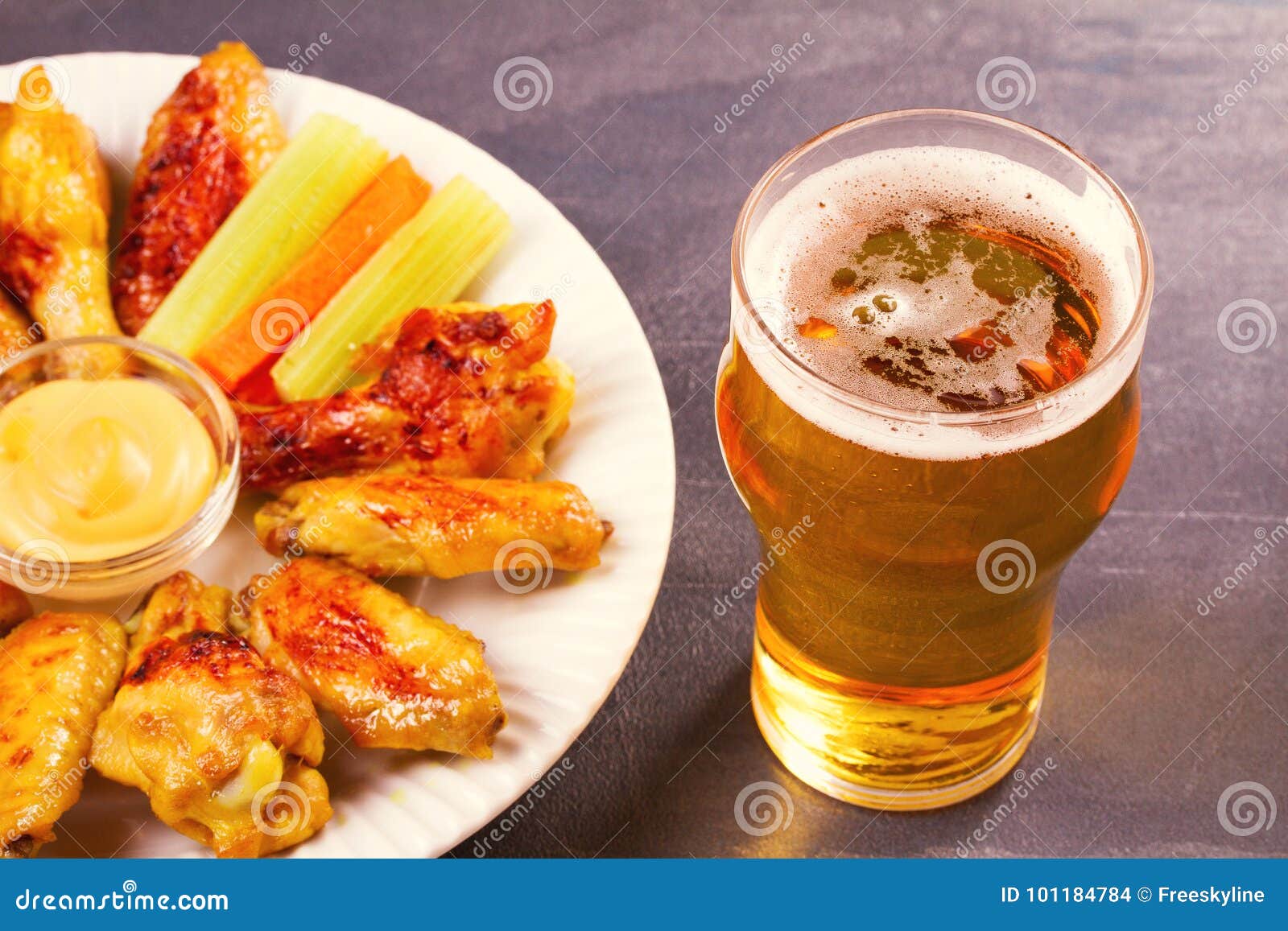 Beer and Chicken Wings Buffalo with Cheese Dip Stock Photo Image of degustation, beer 101184784