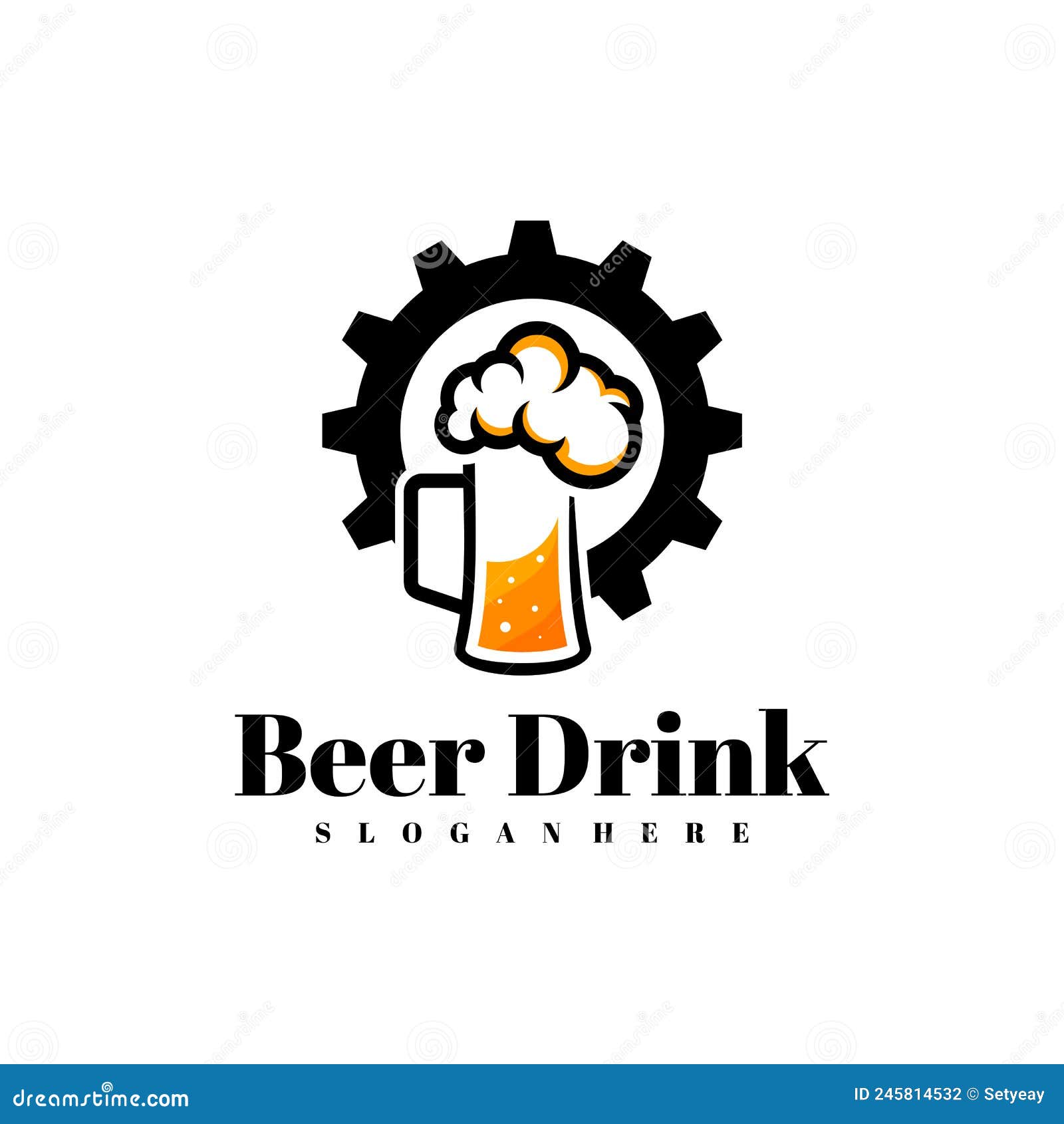 Beer Drink with Gear Logo Design Vector, Creative Beer Drink Logo Design Template Illustration