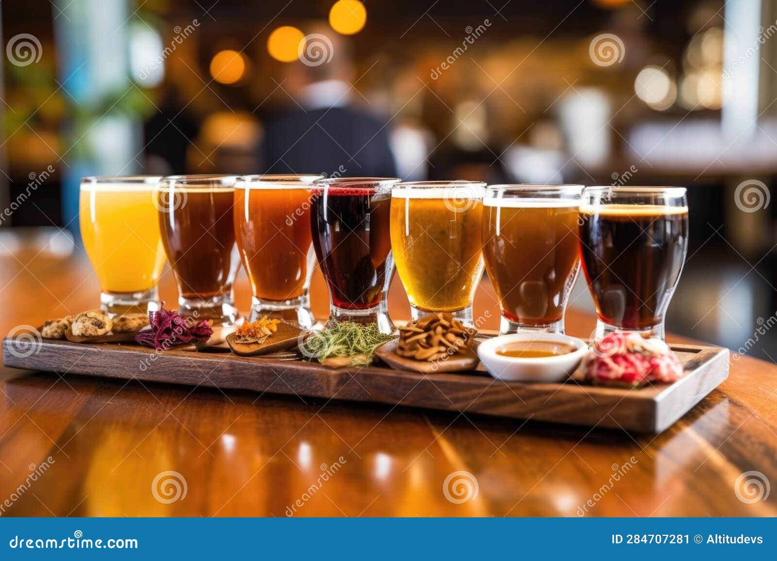 Beer Flight Sampler with Various Craft Brews Stock Image Image of