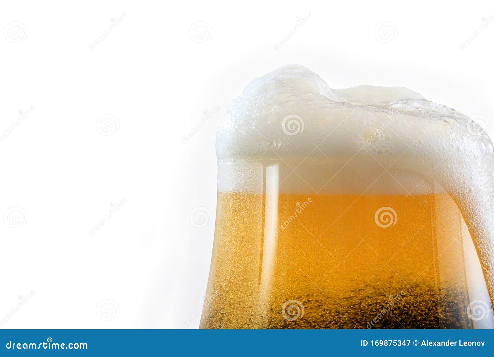 Beer with Foam in Glass Isolated on White Background. Stock Image