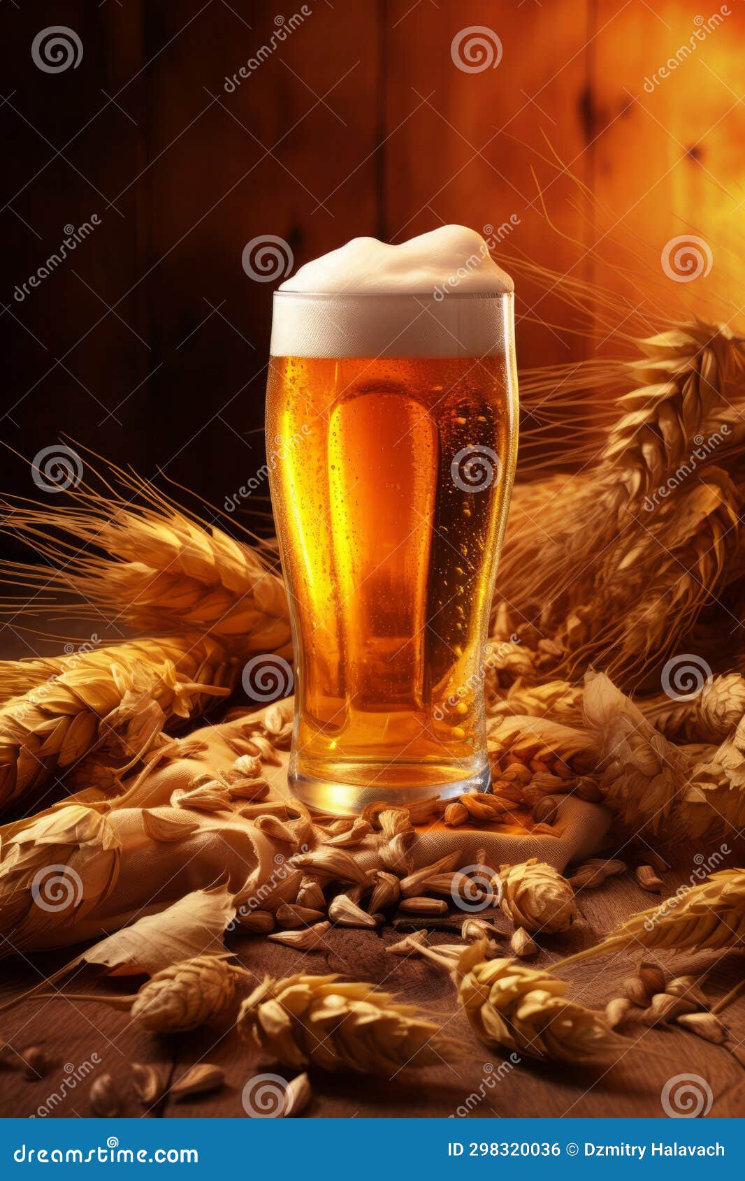 Beer Glass with Foam Beer and Scattered Malt Stock Photo Image of