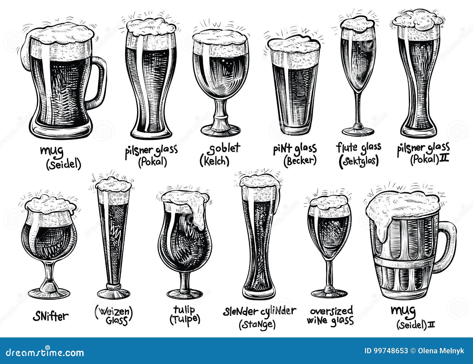 Set of beer glassware. Cool minimal flat vector illustration Stock