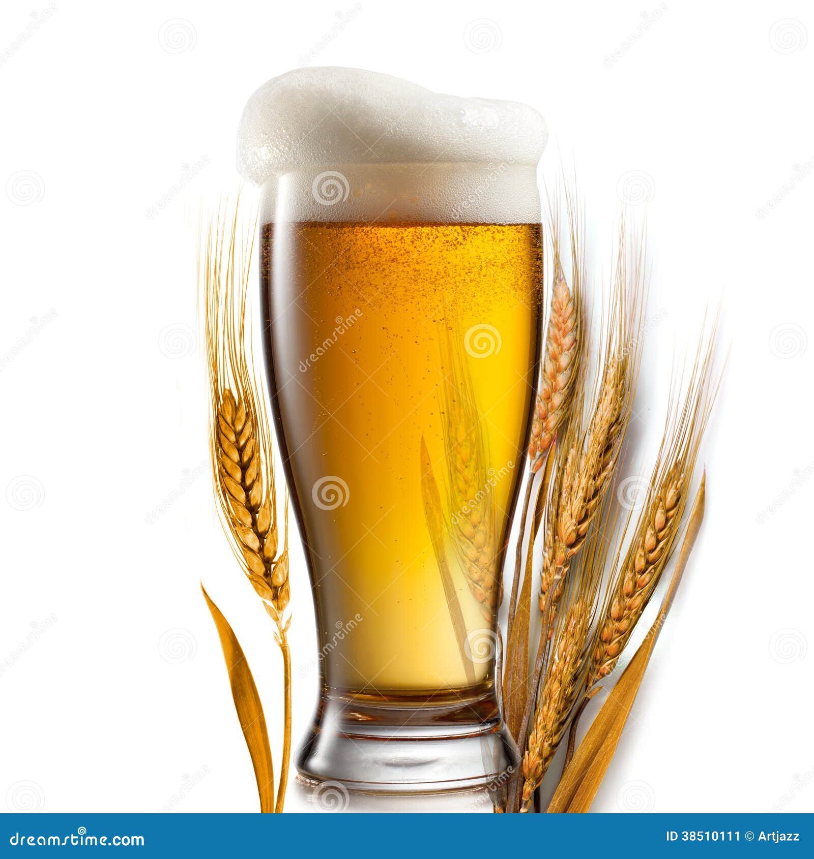 Beer In Glass And Wheat Isolated On White Stock Image Image 38510111
