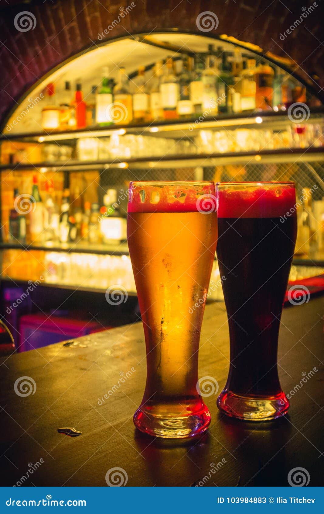 2 Beer Glasses at the Bar Counter Stock Image Image of mates