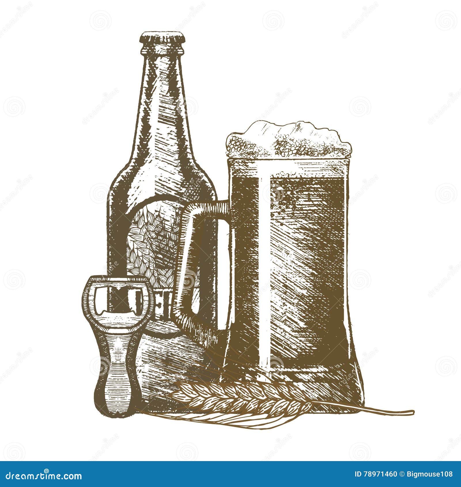 Set of beer bottles. Vector illustration. Sketch. - Stock Illustration  [47575083] - PIXTA