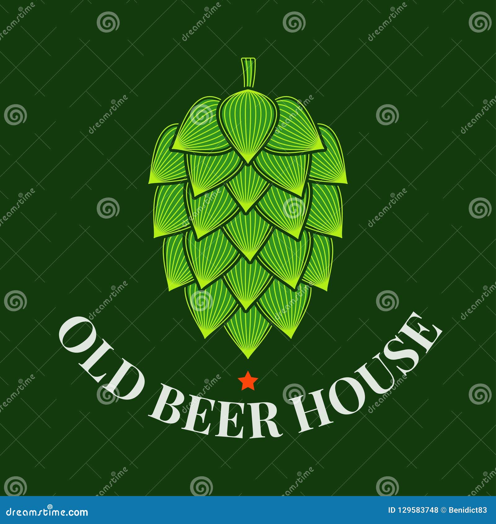 Beer Hop Logo of Brewery. Old Beer House Label on Green Background
