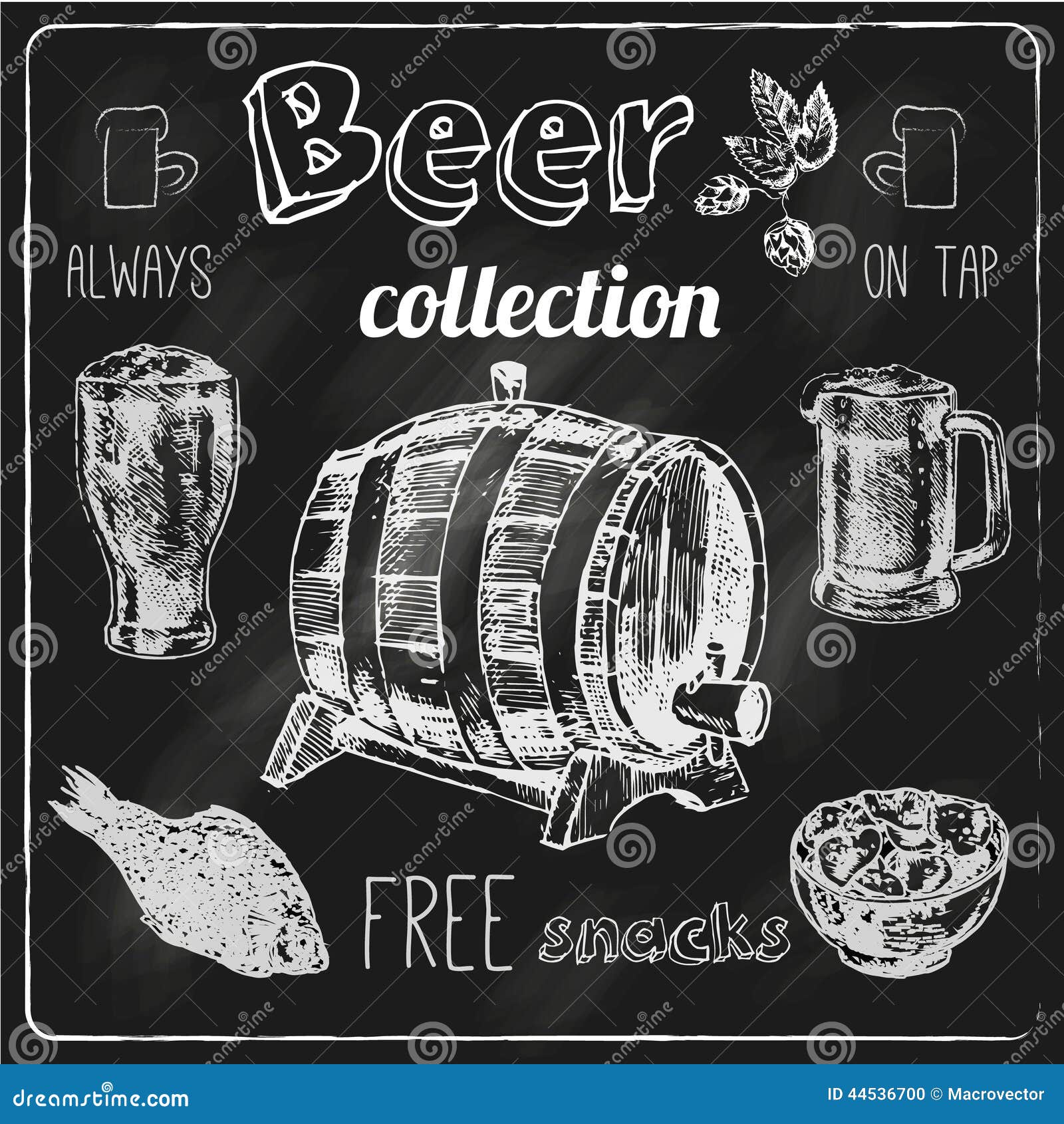 beer icons blackboard set free salted snacks tap bar chalk advertisement collection sketch vector isolated illustration 44536700