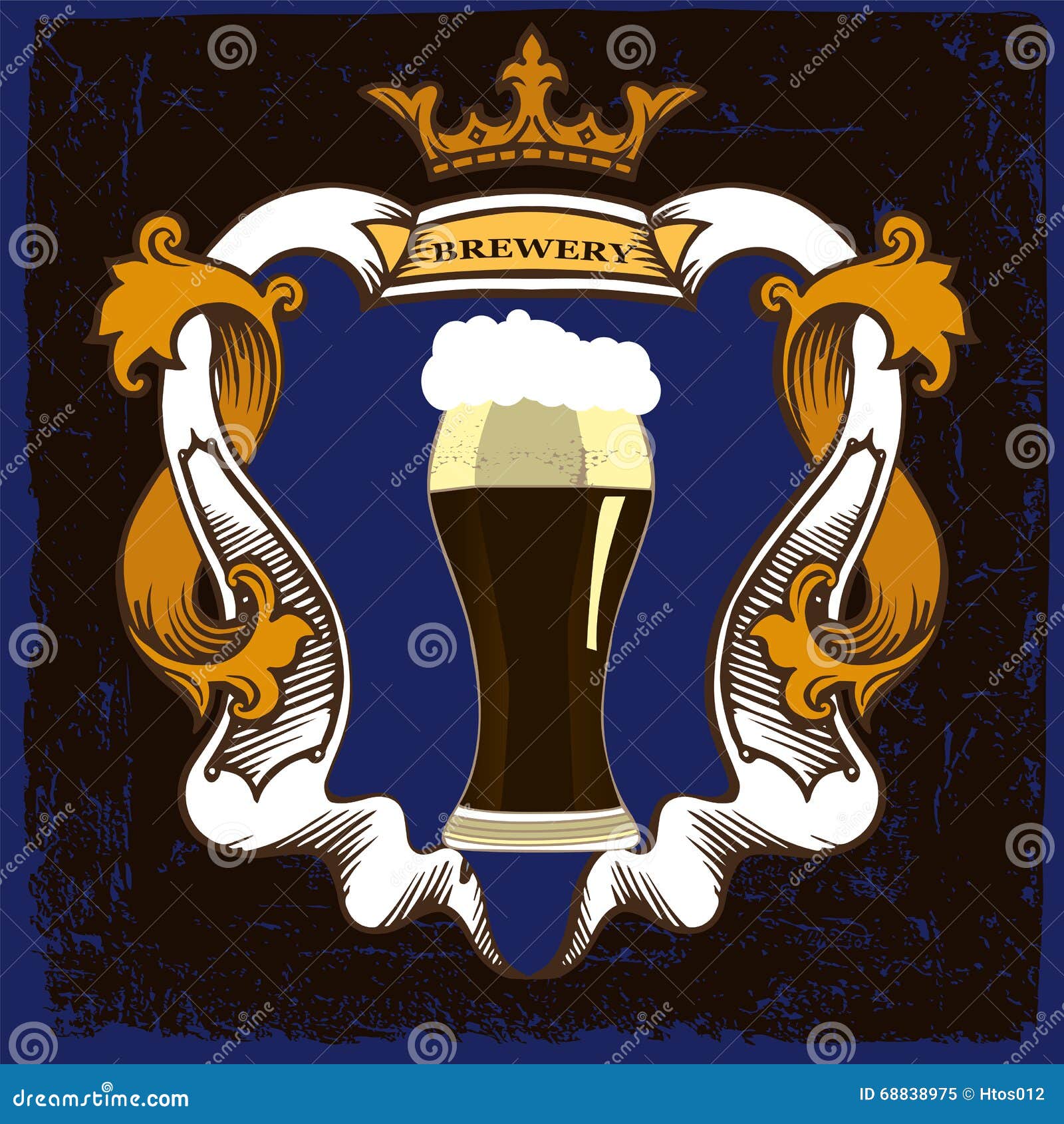 beer label for brasserie restaurant with beer mug and crown