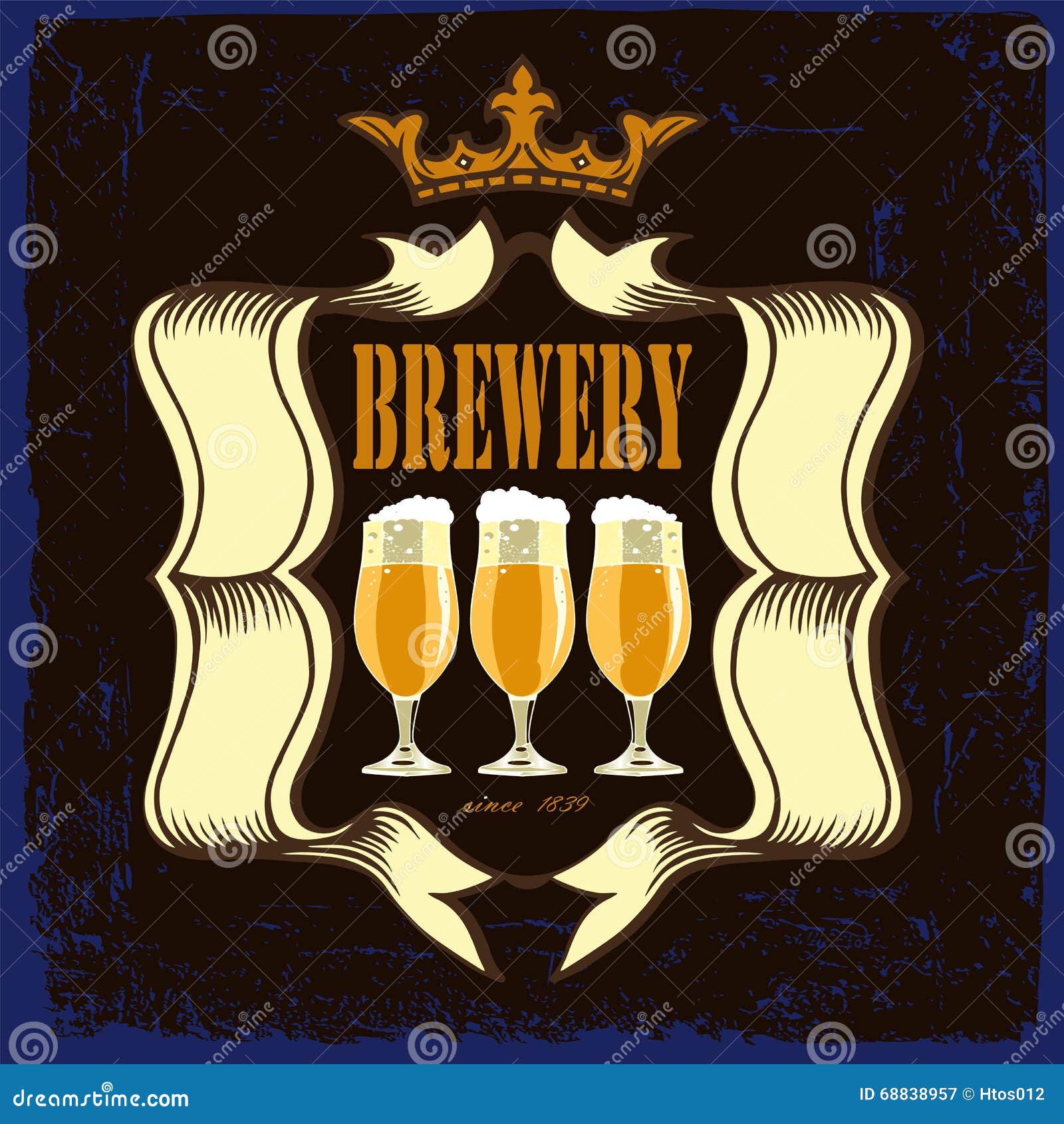 beer label for brasserie restaurant with beerglasses and crown