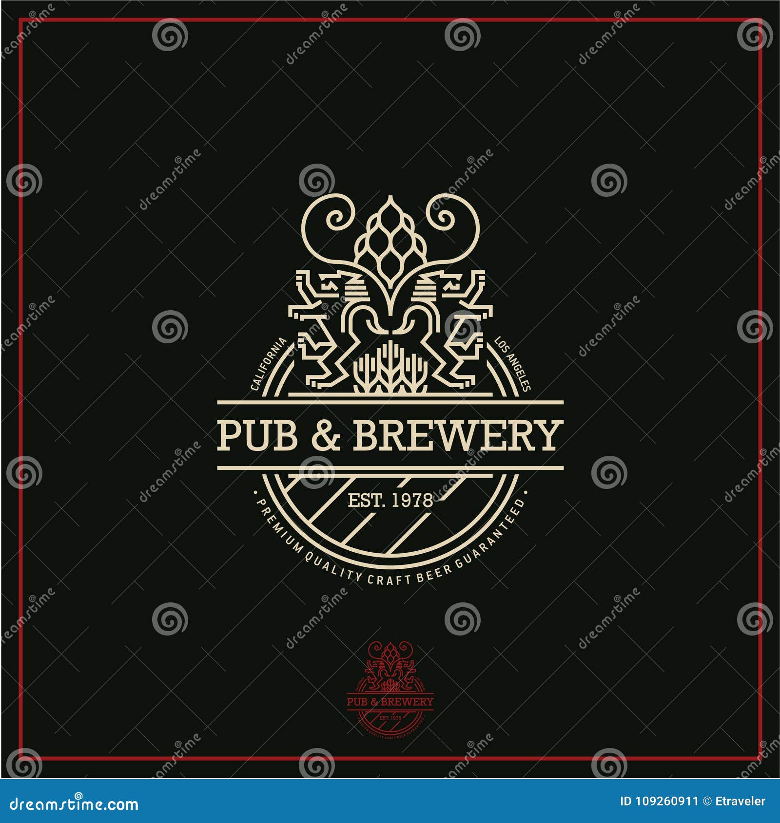 beer label, line beer logo, pub and brewery