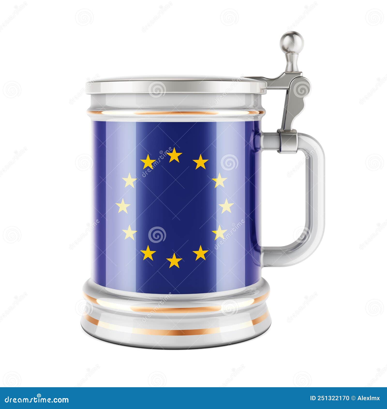 Beer Mug with the EU Flag, 3D Rendering Stock Illustration