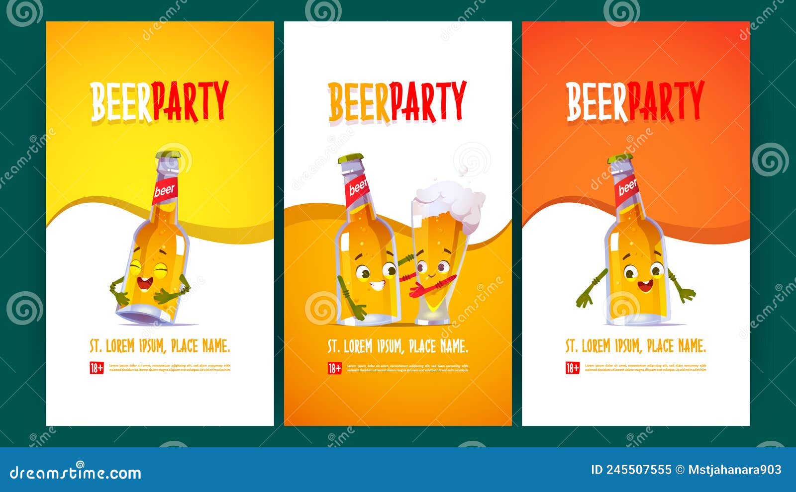 Beer Party Flyers with Funny Bottle and Glass Stock Vector - Illustration  of cold, face: 245507555