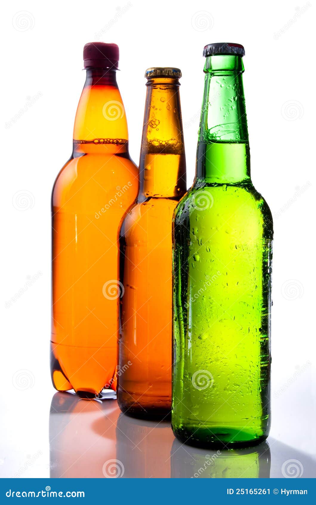 Beer In Plastic Bottle And Two Glass Bottles Stock Image Image of