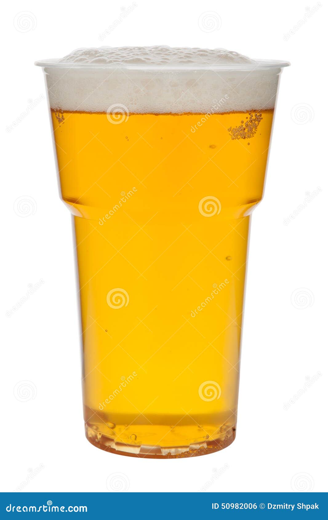 Beer in a Plastic Cup Isolated on a White Background Stock Photo