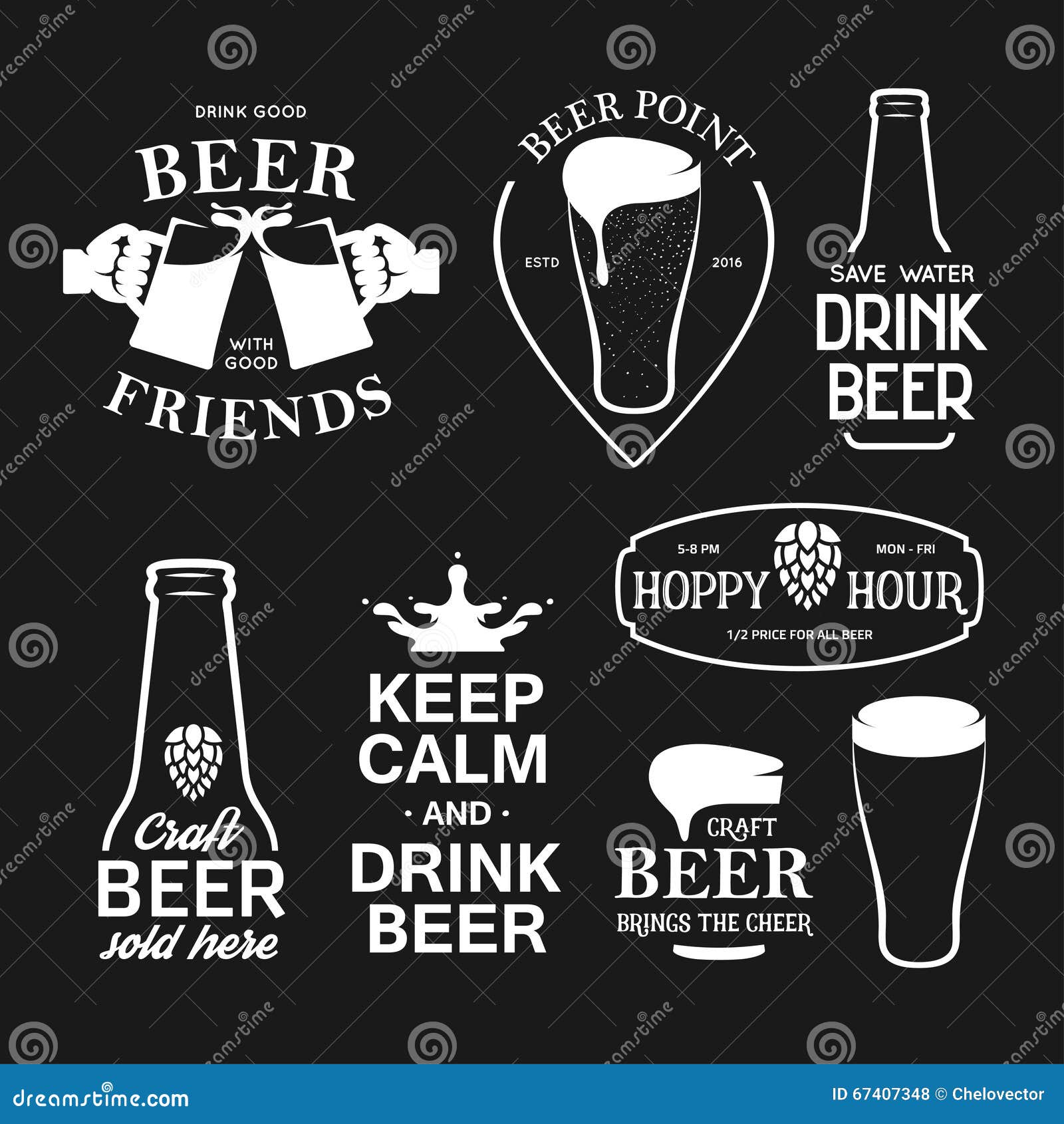 beer related typography set vector vintage lettering illustration chalkboard design elements pub advertising 67407348