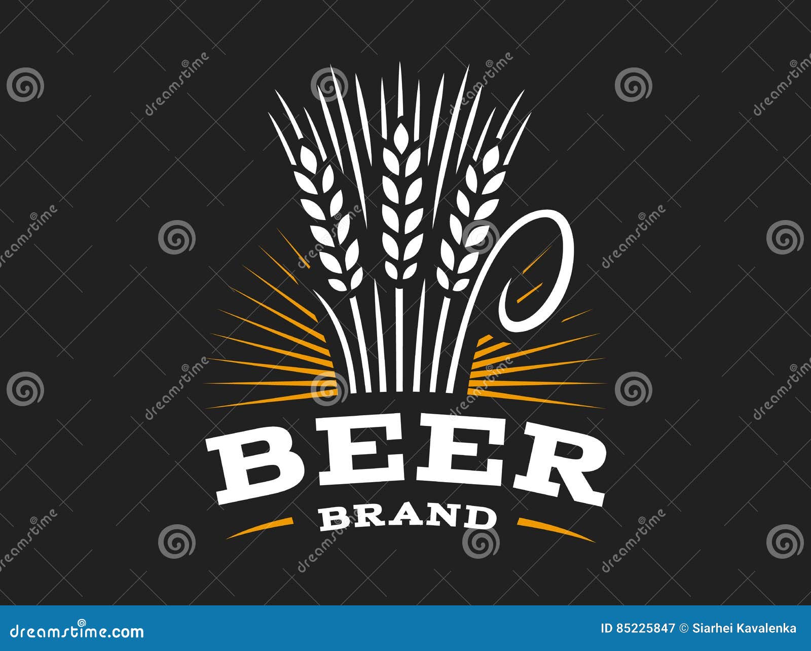 Beer Wheat Logo Vector Illustration, Ear Emblem on Black Background