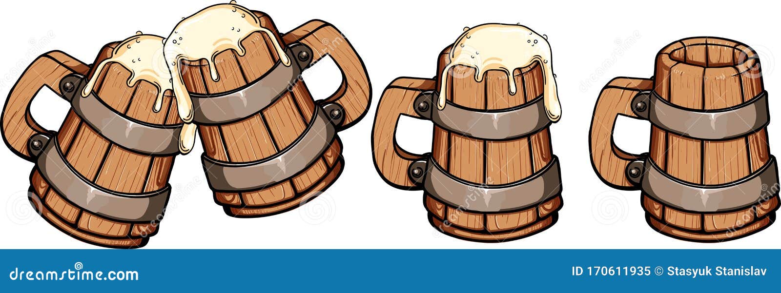 Beer wooden mug stock vector. Illustration of cold, refreshment 170611935