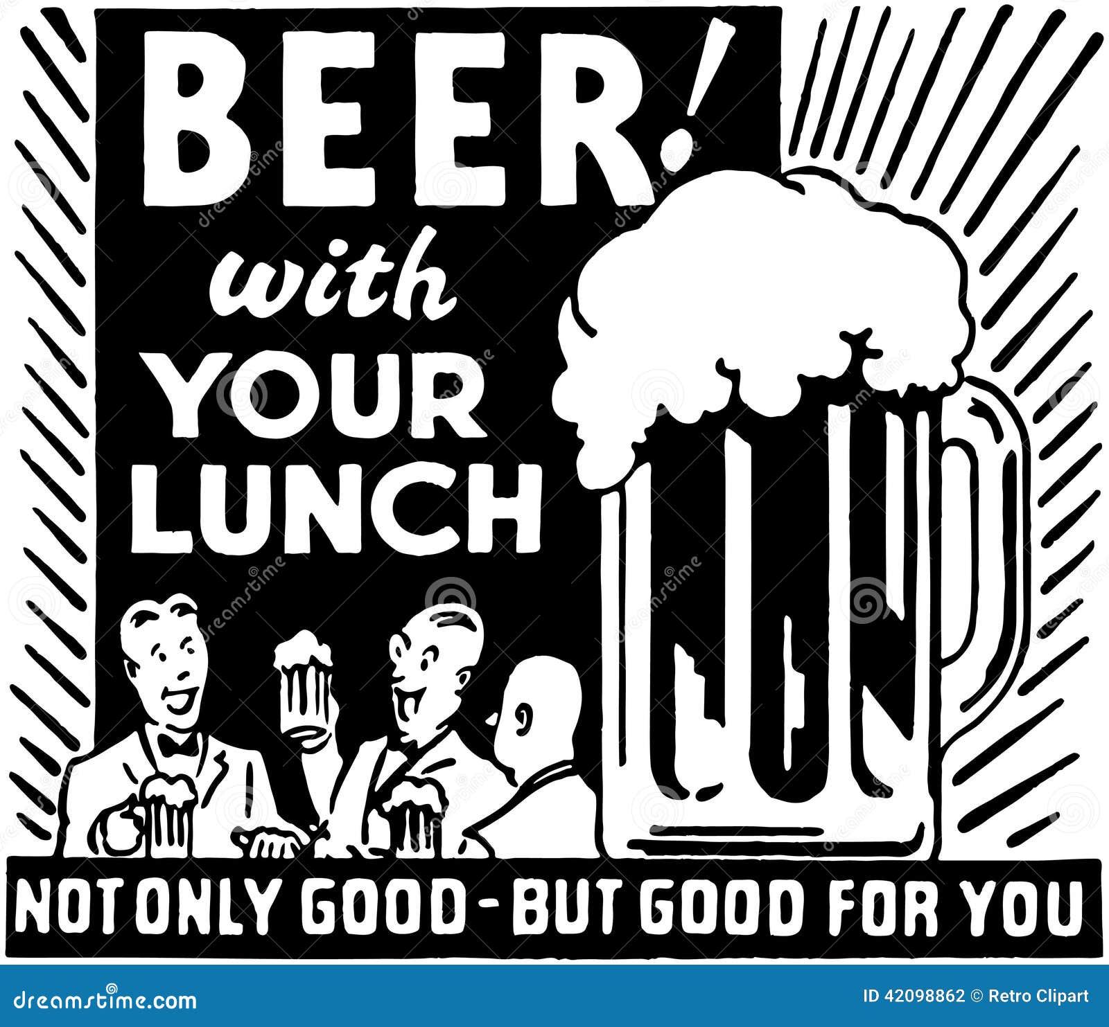 Beer with Your Lunch stock vector. Illustration of mugs 42098862