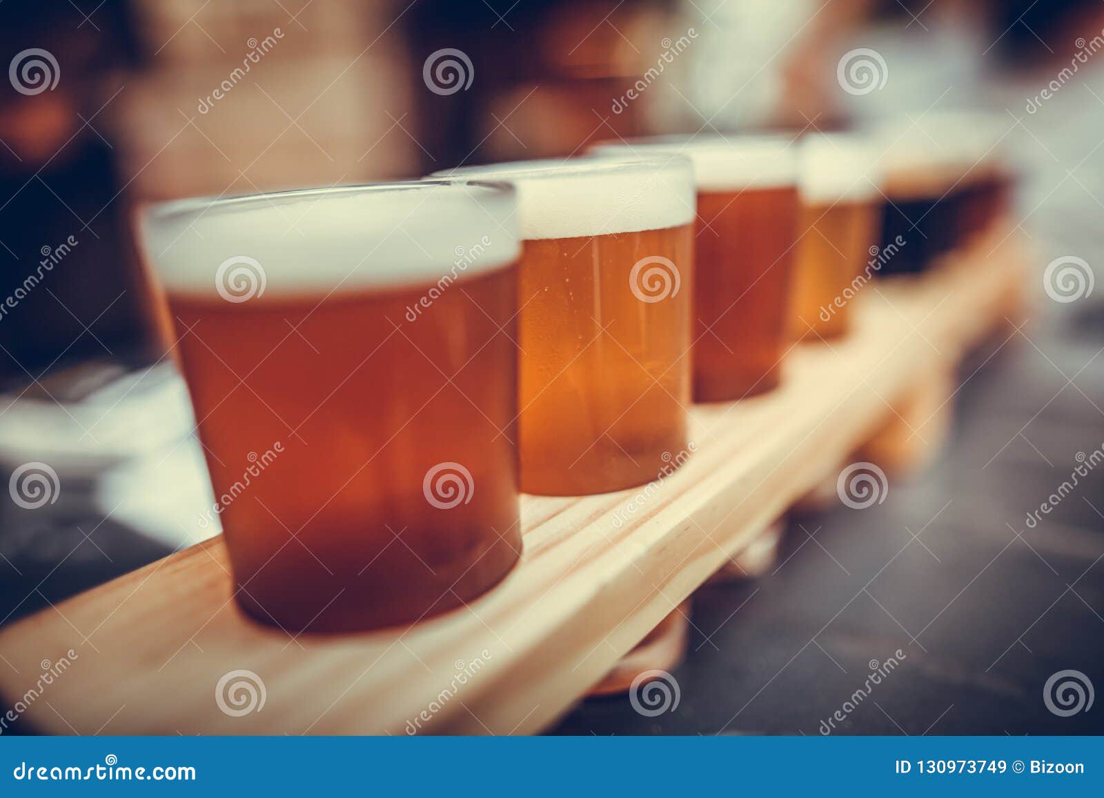 Beers for tasting stock image. Image of tasting, table 130973749