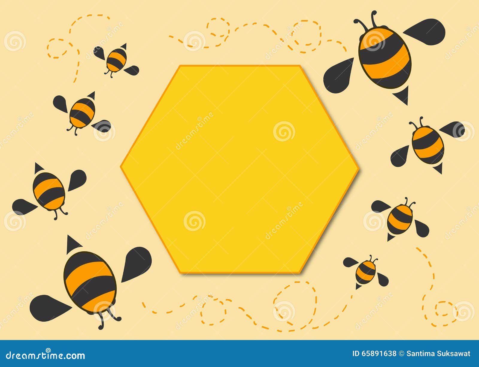Bees Cartoon Holding Flower And A Beehive With Forest Background