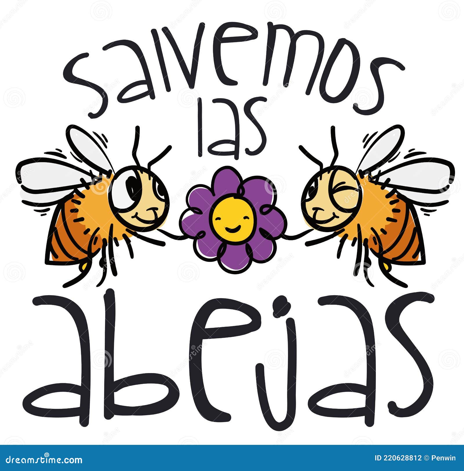 Bees with Flower and Message in Spanish Promoting Conservation Efforts