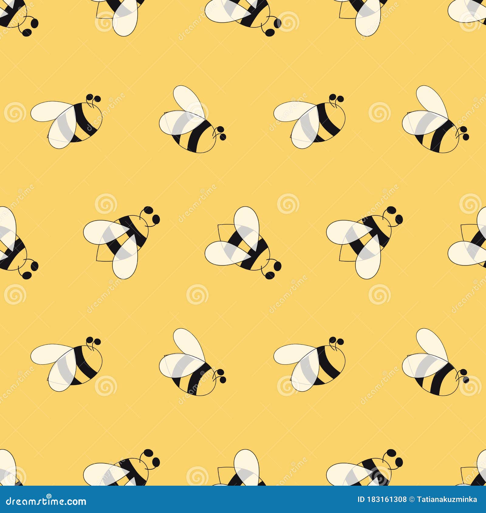 Bee pattern. Cute flying bees insects kids wallpaper or honey wrapping paper  seamless vector doodle texture, Stock vector