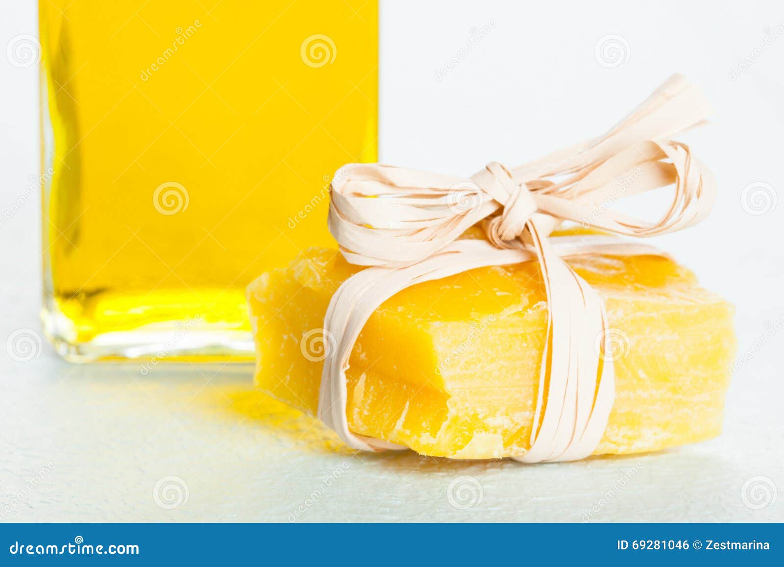 Beeswax Piece and a Bottle of Olive Oil Stock Photo Image of gift