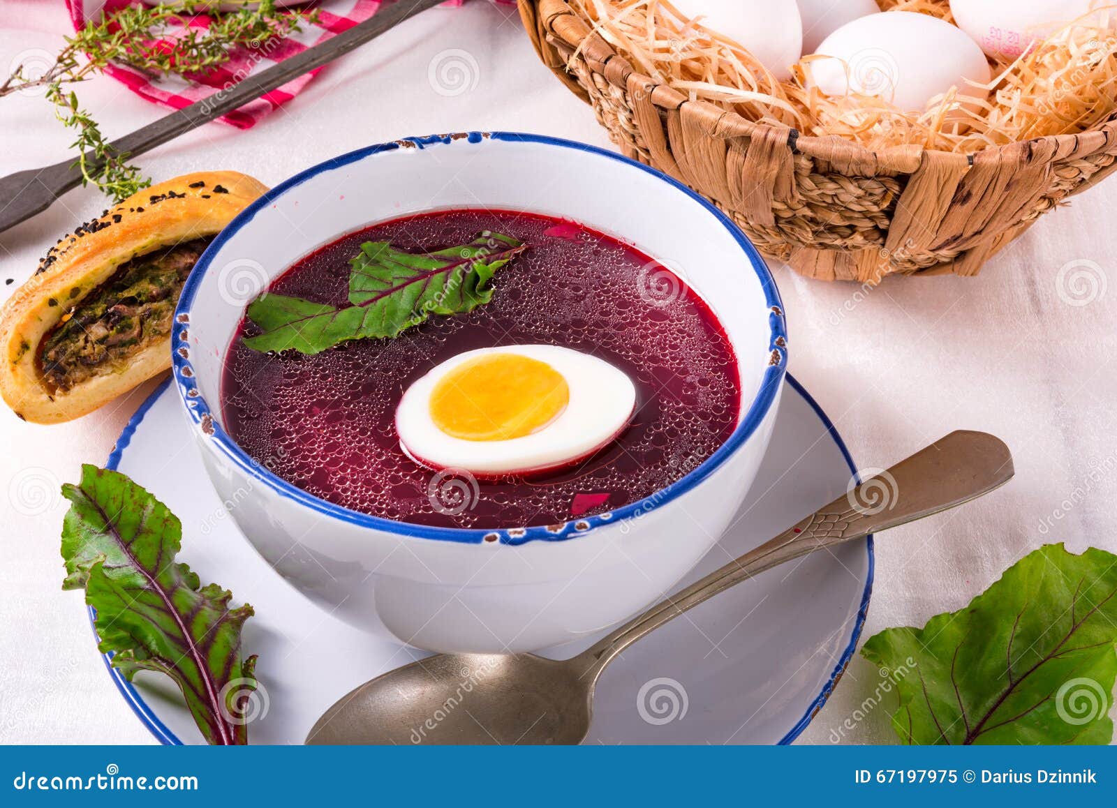 Beet green soup with egg stock image. Image of color 67197975