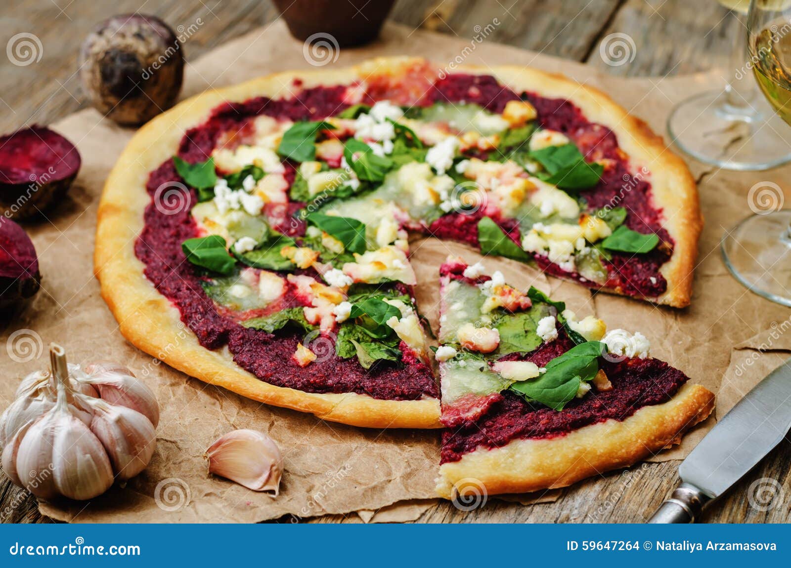 Beet Hummus Spinach Goat Cheese Pizza Stock Photo Image of delicious