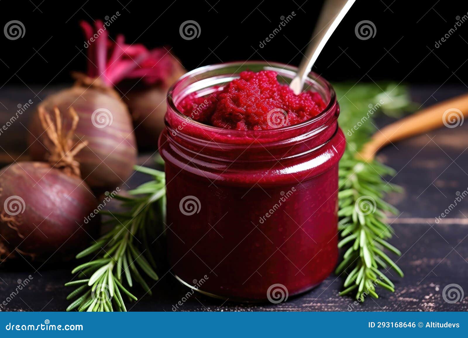 Beet Puree in a Jar with a Silver Spoon Stock Photo Image of beet