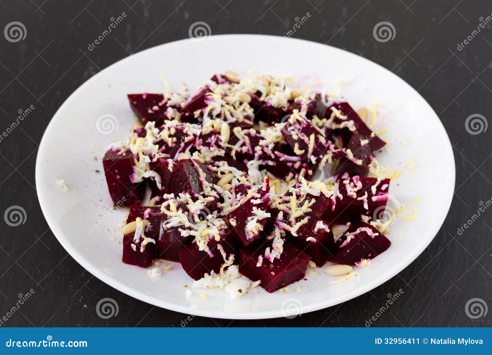 Beet salad with pine nuts stock image. Image of food 32956411