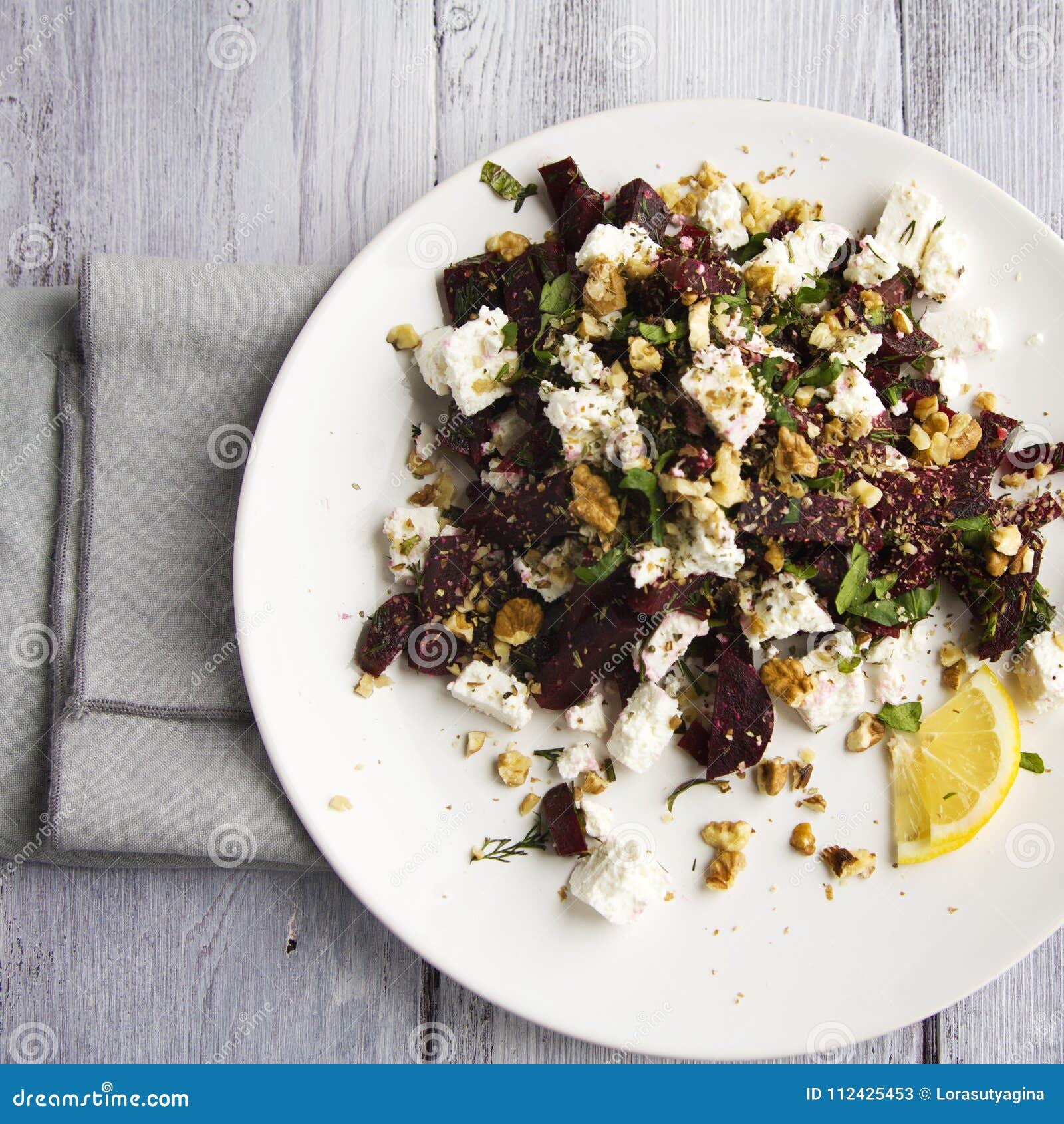 Beetroot Salad With Cottage Cheese And Walnuts Stock Image
