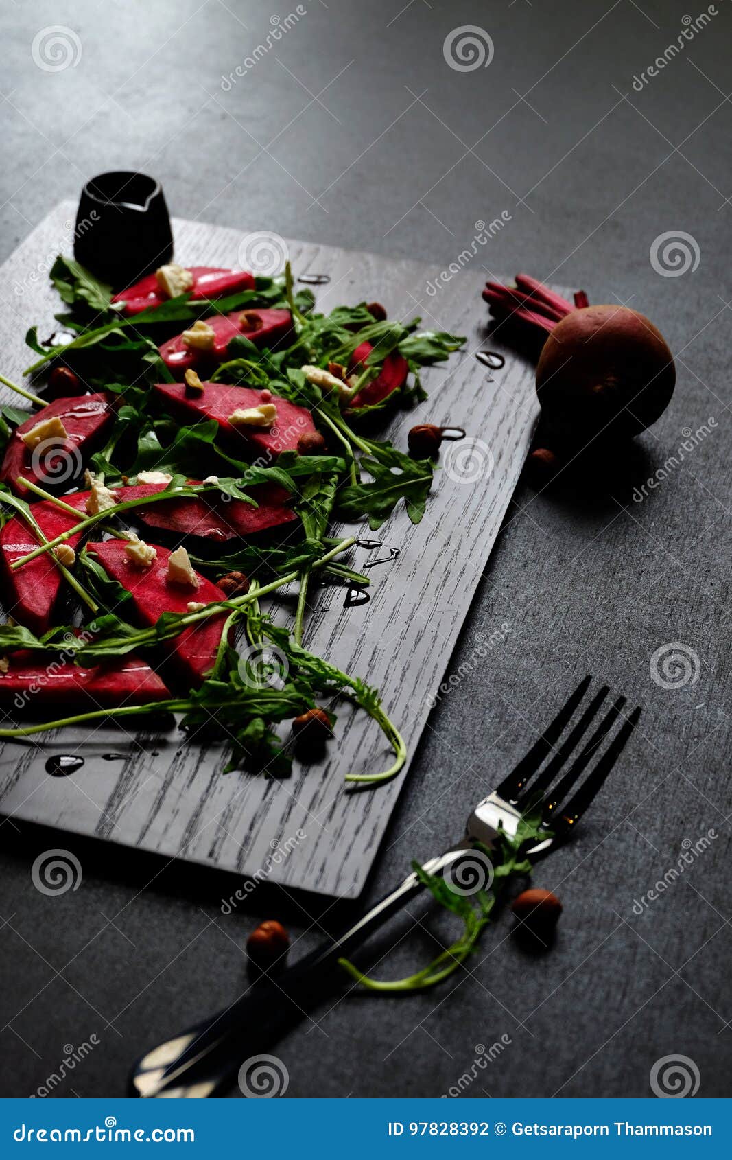 Beetroot Salad, with Goat Cheese, Hazelnut and Rocket Leaves. Stock