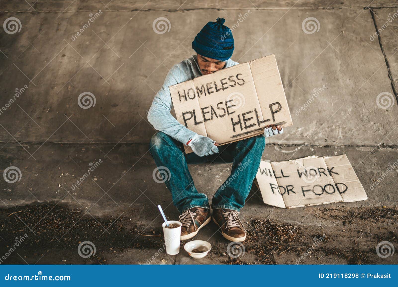 The Beggars Sit Under the Bridge with a Homeless Message. Please Help ...