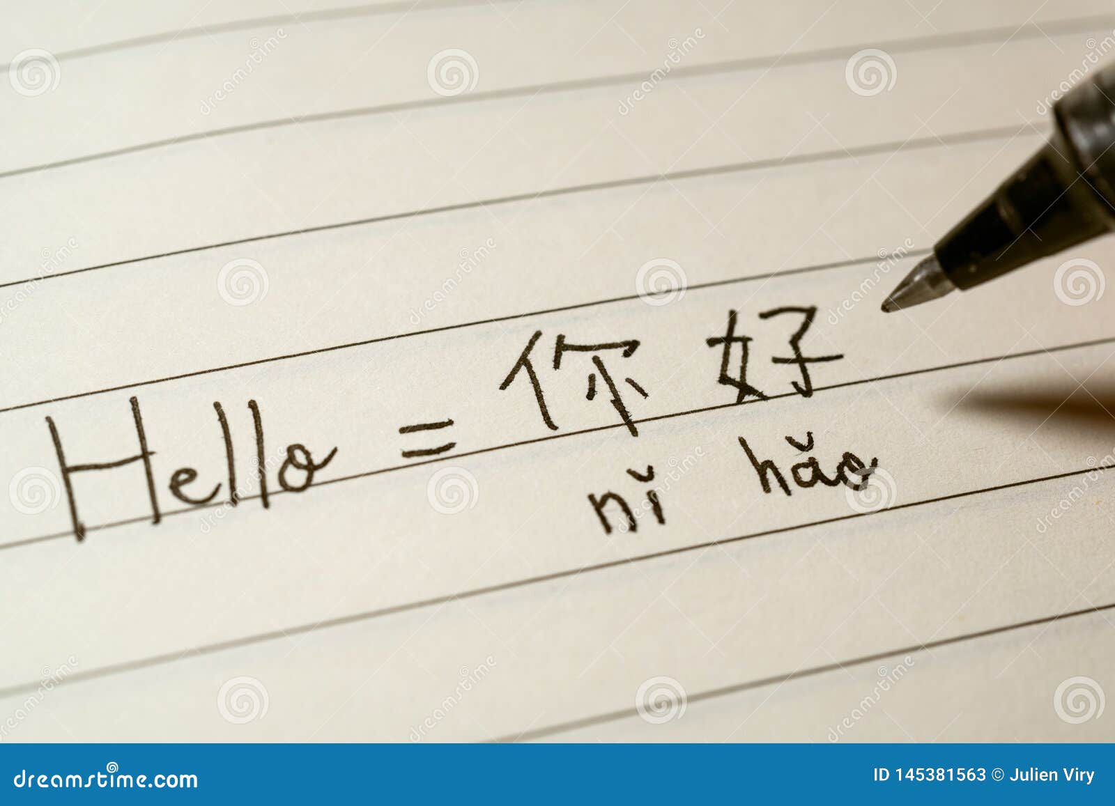 Beginner Chinese Language Learner Writing Hello Word Nihao in