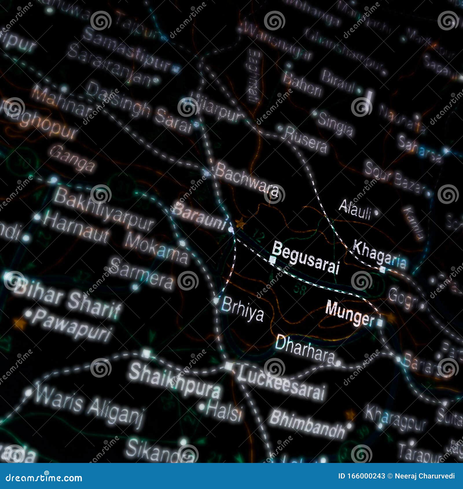 begusarai city in india displaying on geographical location map