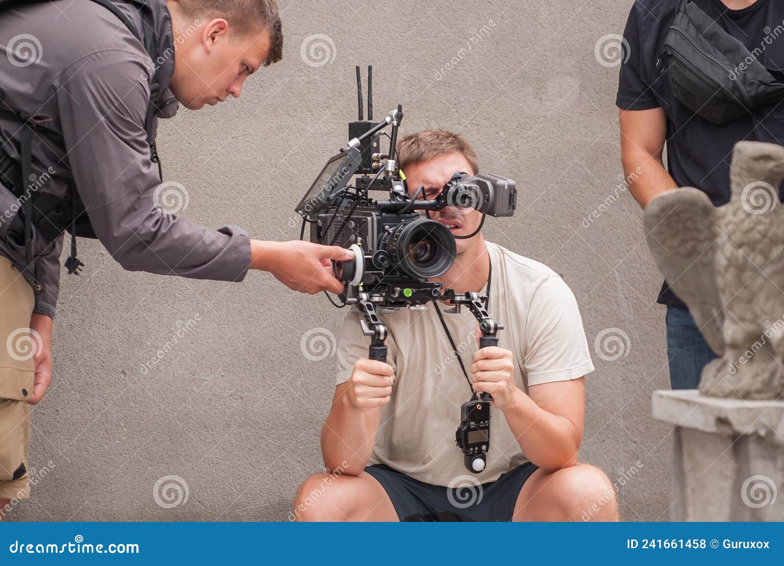 Behind the Scene. First Assistant Focus Puller and Cameraman Stock