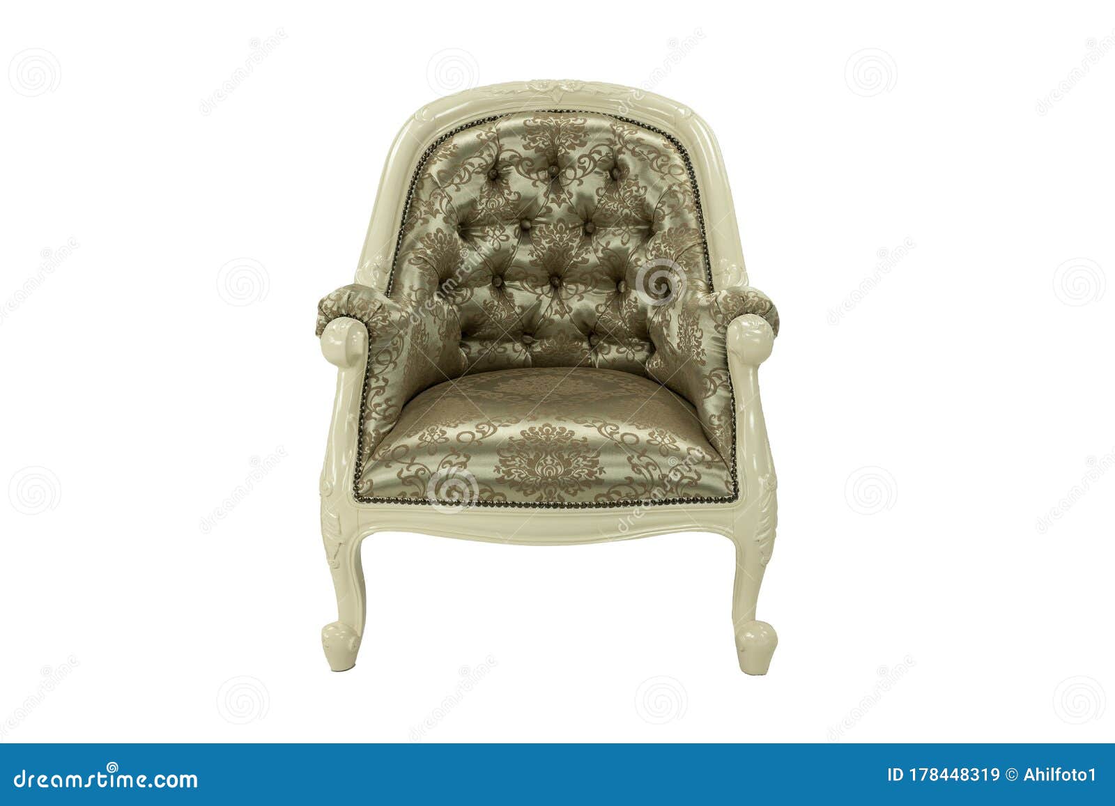 Beige Armchair In Golden Upholstery On A White Background ...