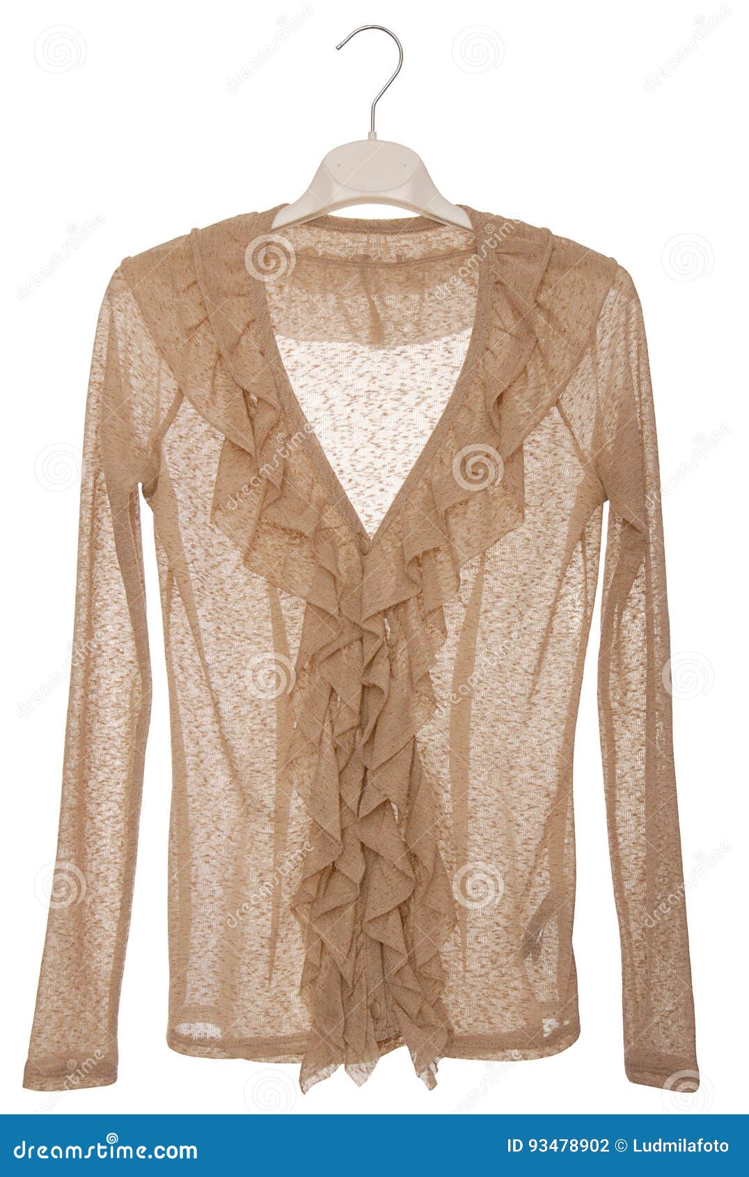 It is a Beige Blouse with Jabot. Stock Photo Image of buffcoloured