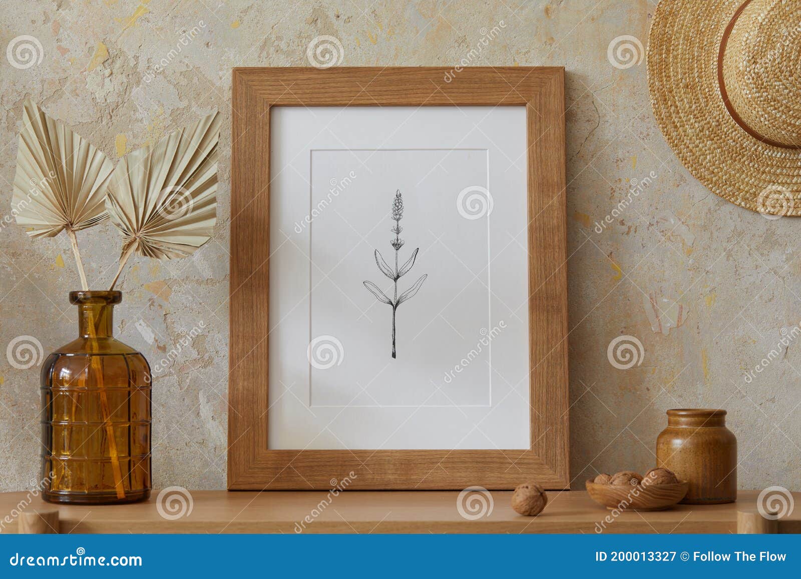 Download Beige Boho Interior Of Living Room With Mock Up Poster ...