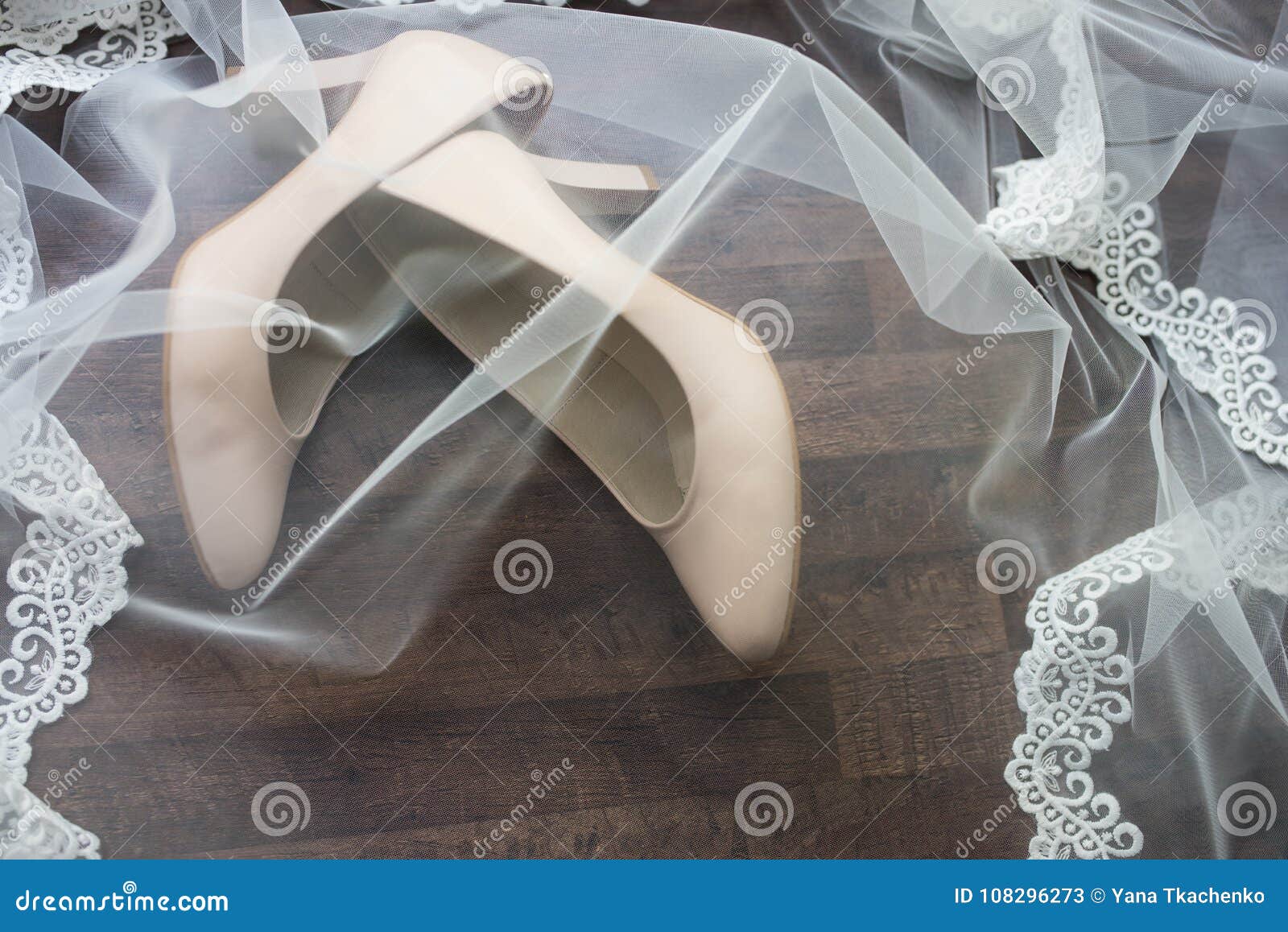 Beige Bridal Shoes are Covered with a Veil. Stock Image - Image of ...