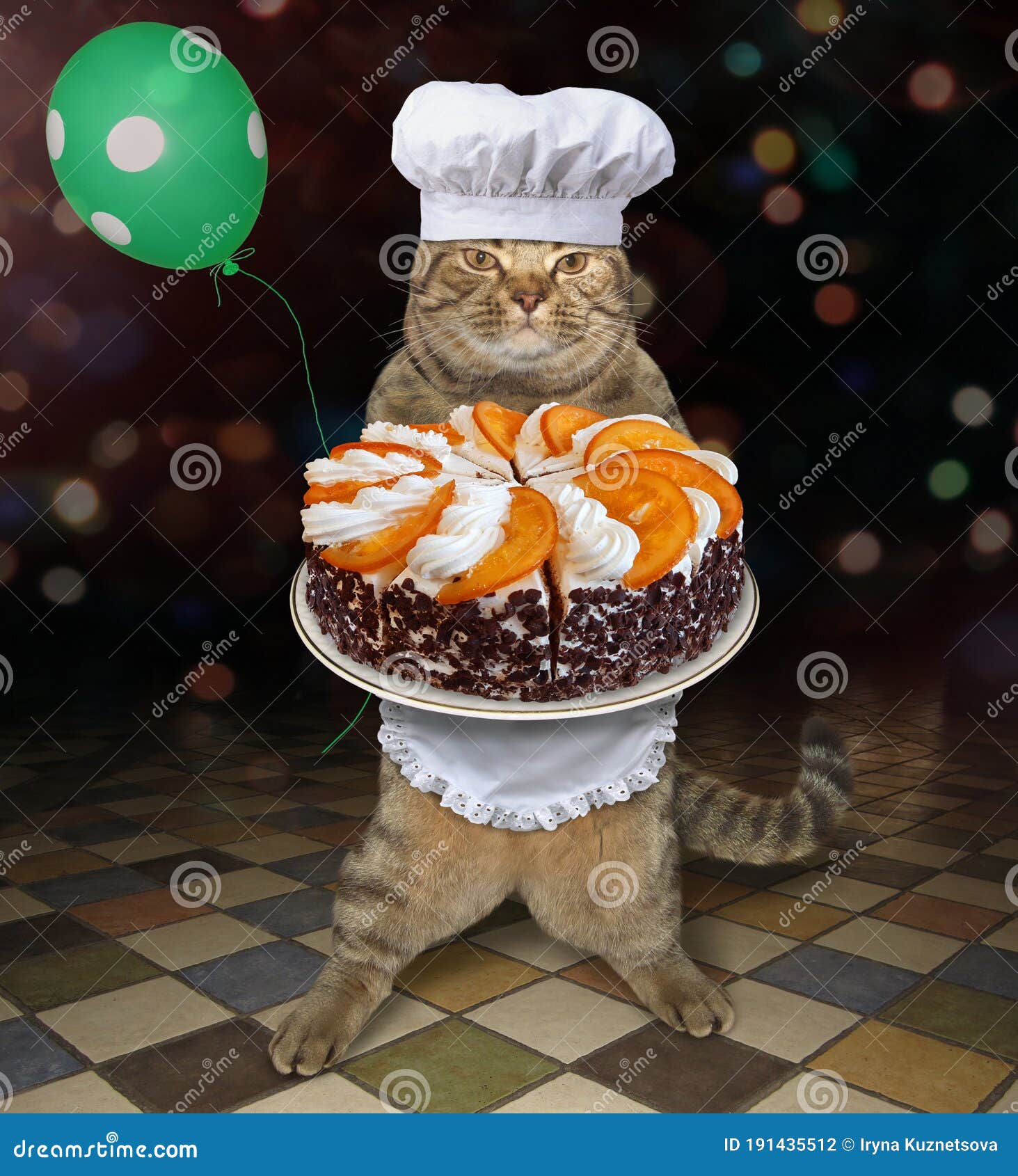 Ginger Tabby Cat With A Birthday Cake