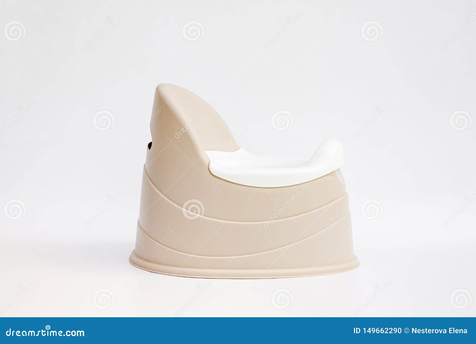 Beige Children`s Potty with a Removable Bowl on White Background. Stock