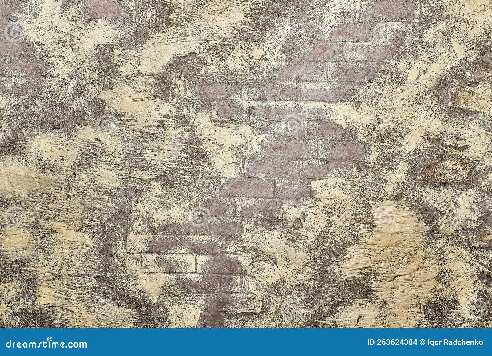 Beige Copper Brick Wall with Yellow Waves Spots for Text and Decor