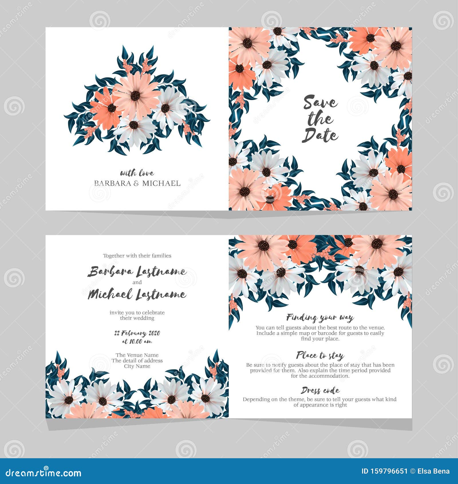 Beige Daisy Floral Wedding Invitation Card Template Stock In Michaels Place Card Template