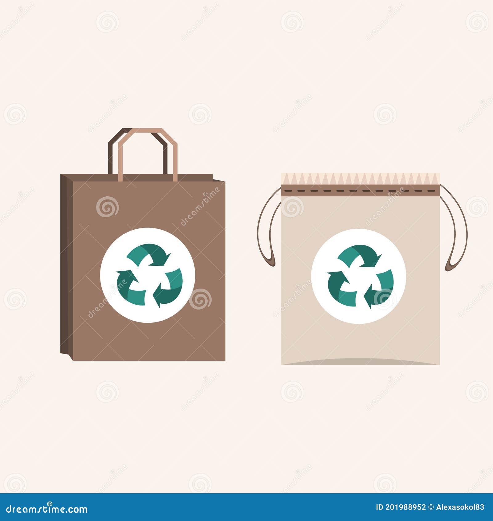 Beige Fabric Cloth or Paper Bag. Bags with Recycling ECO Symbols ...