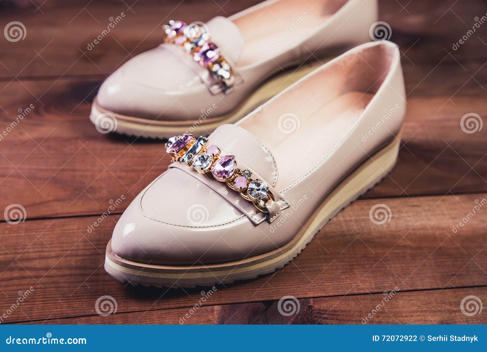 Beige Female Shoes with Rhinestones Italian Shoes Stock Photo - Image ...