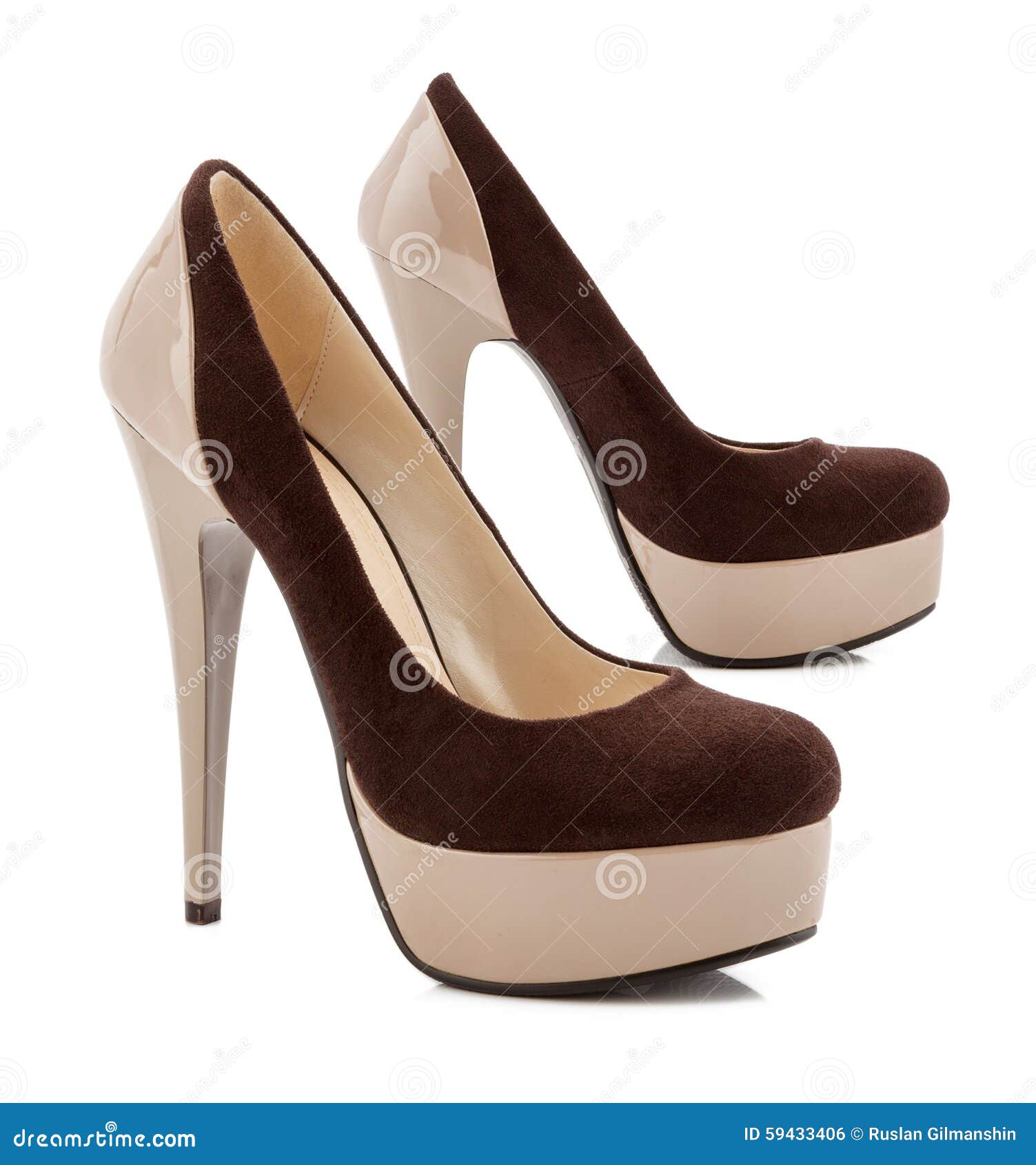 Beige High Heel Shoes Isolated on White Stock Photo Image of leather